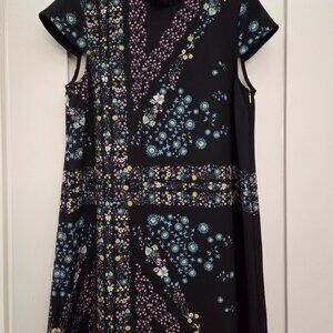 Ted Baker Black Floral Print Knee Length Skater Style Dress, Size 4 (Large)
